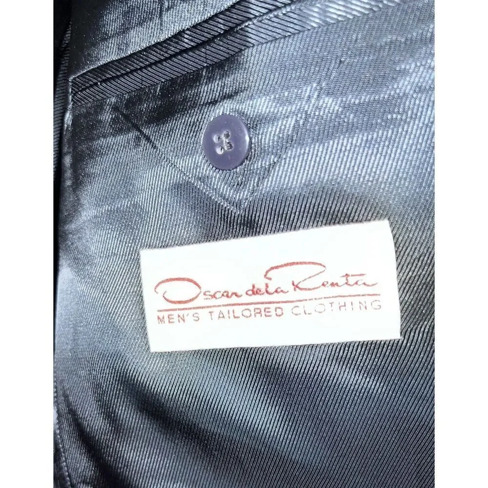 Oscar de la Renta Navy Blazer Mens 44L Jacket 2 Gold Button Wool Excellent